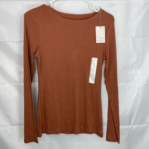 NEW A New Day women’s dark tan rust brown‎ ribbed stretch long sleeve tshirt XS